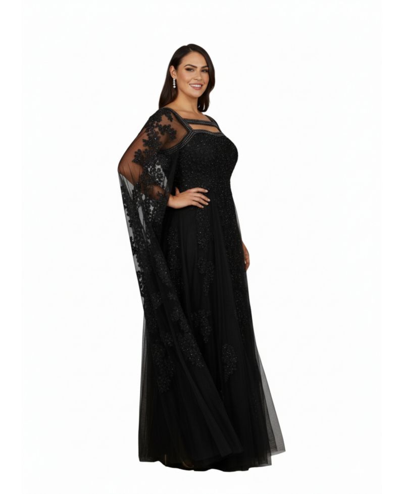 Women's Embroidered gown with long cape sleeves