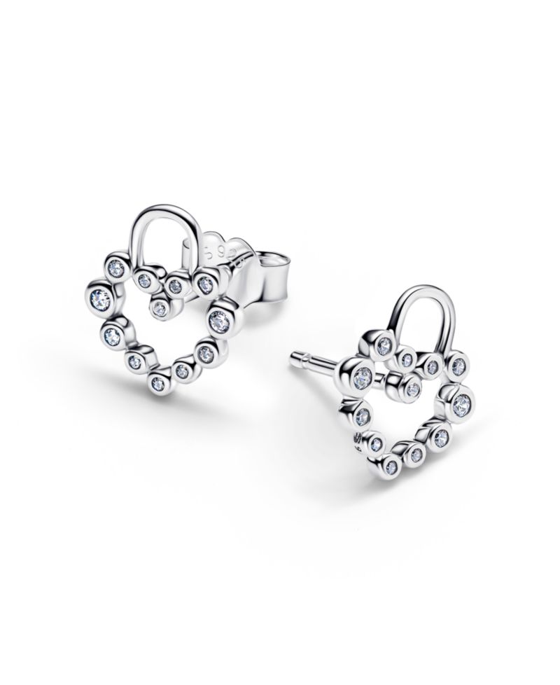 Sparkling Heart Padlock Stud Earrings