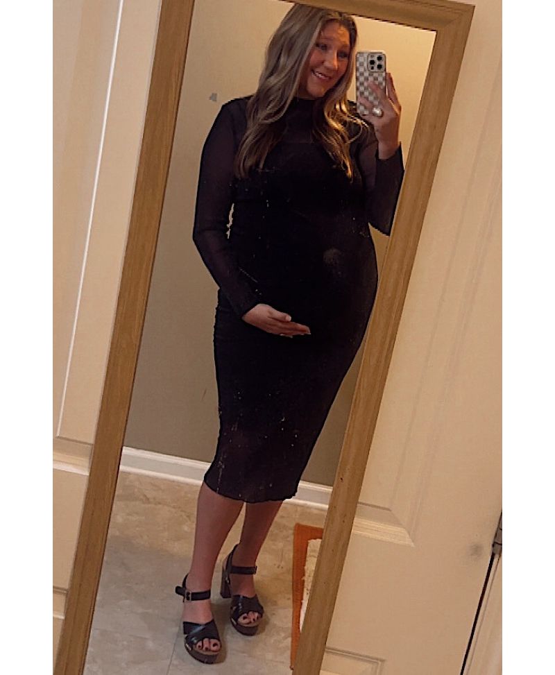Women's Brown Shimmer Mesh Long Sleeve Ruched Midi Dress