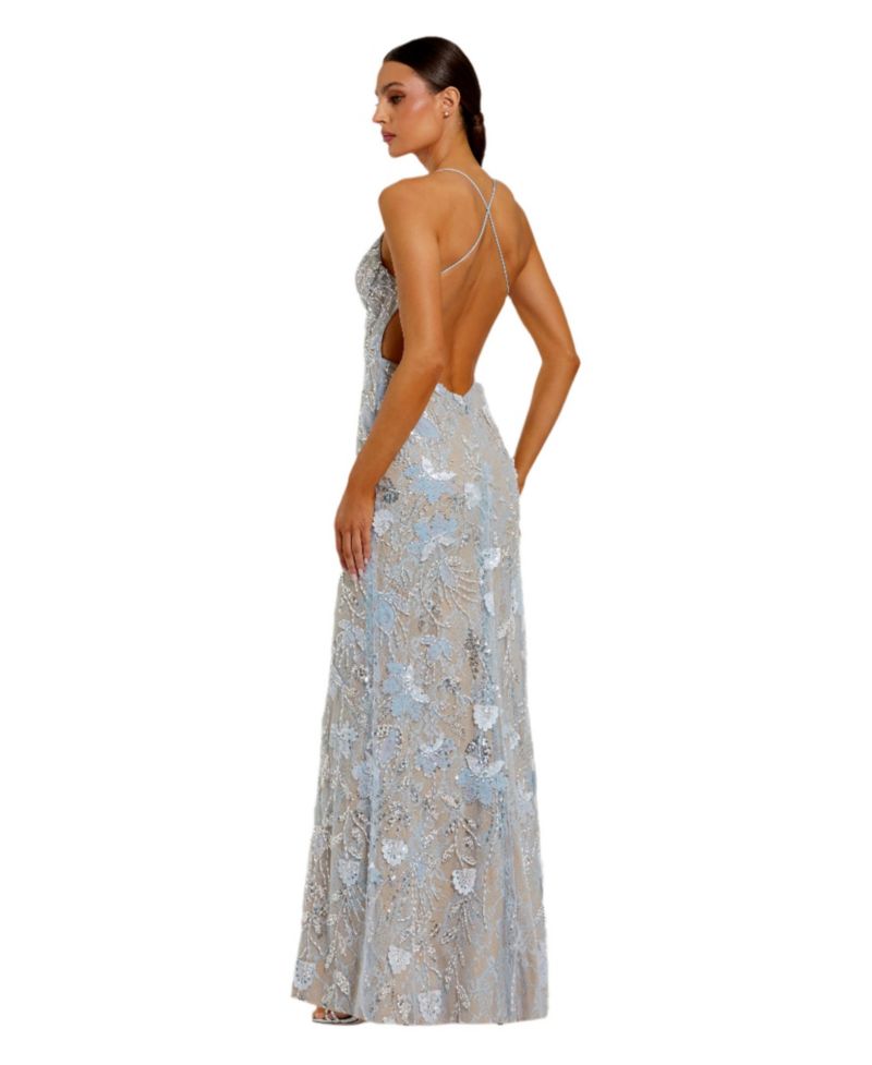 Women's Floral Embroidered Sleeveless Open Back Gown