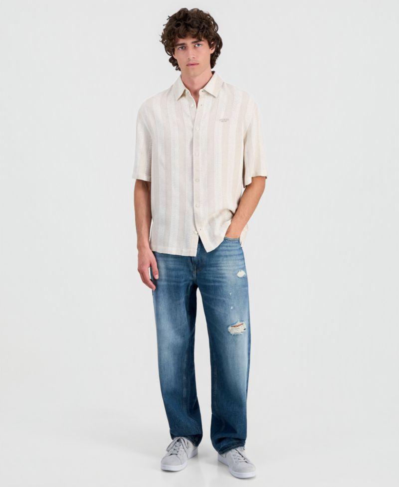 Men's Textured Jacquard Button-Up Shirt