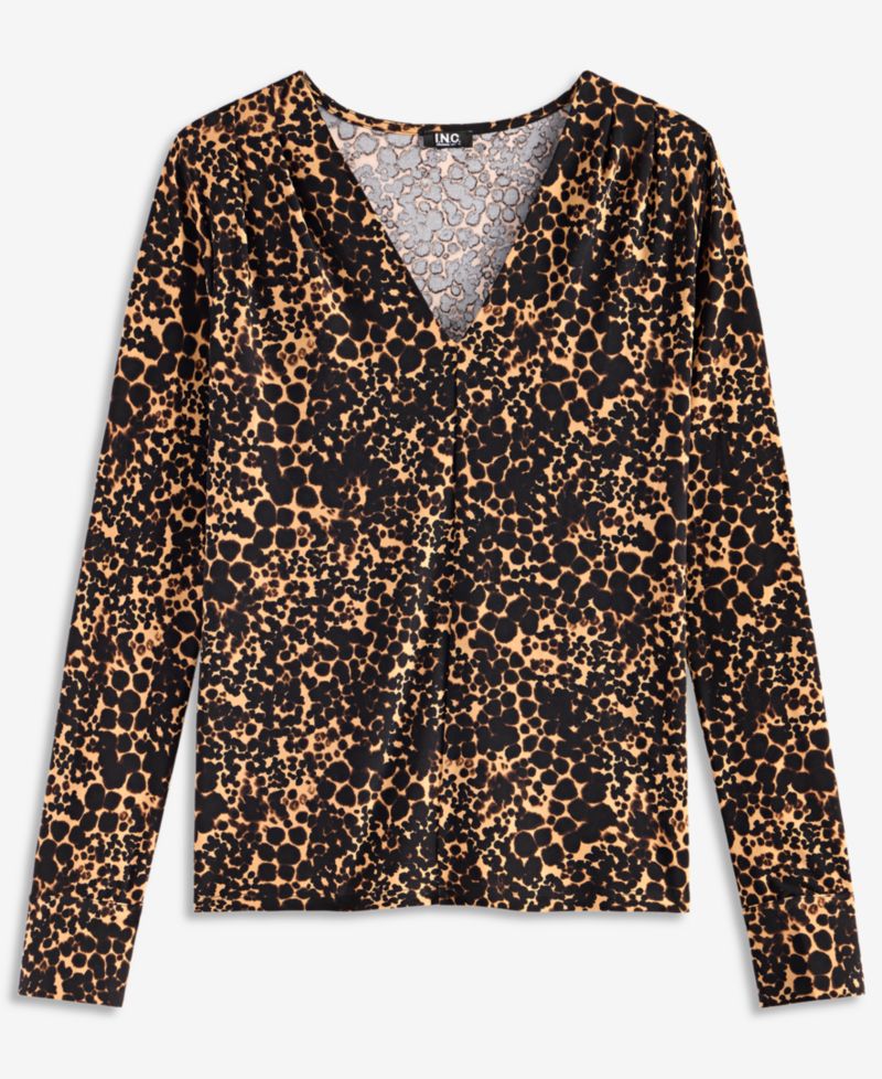 Women's Long-Sleeve V-Neck Print Blouse
