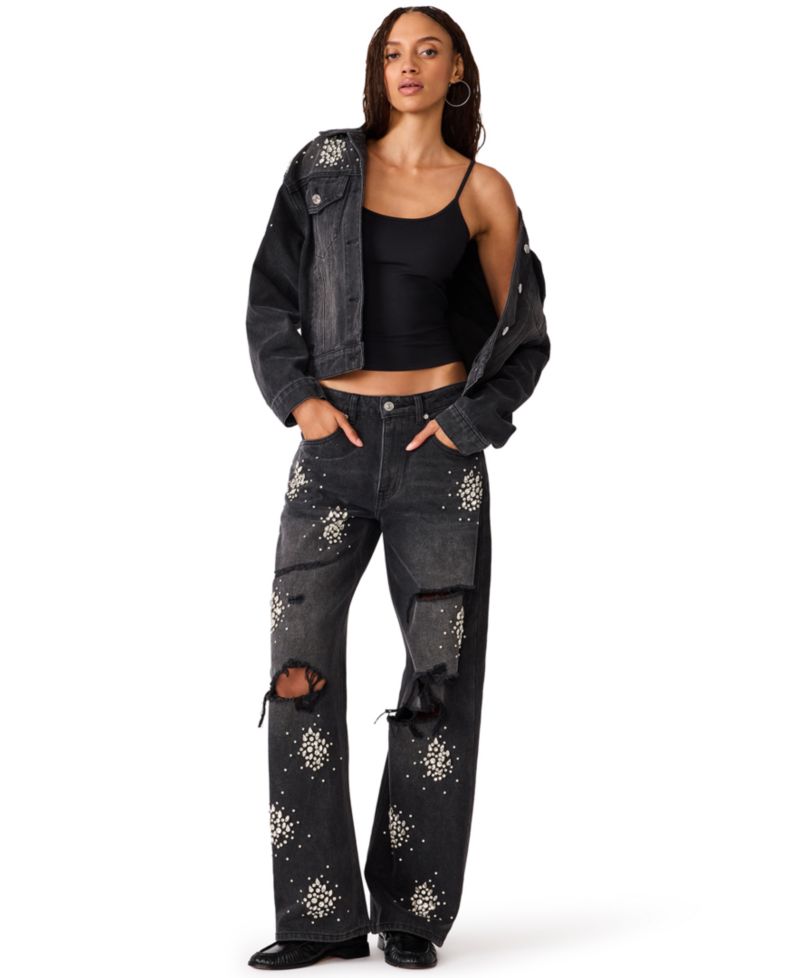 Women's Flat Iron High-Rise Wide-Leg Distressed Jeans