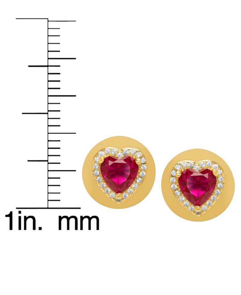 2-Piece Lab Grown Ruby (3.20 ct. t.w.) & Lab Grown White Sapphire (0.24 ct. t.w.) Heart Stud Earrings Set in 14k Gold Over Sterling Silver