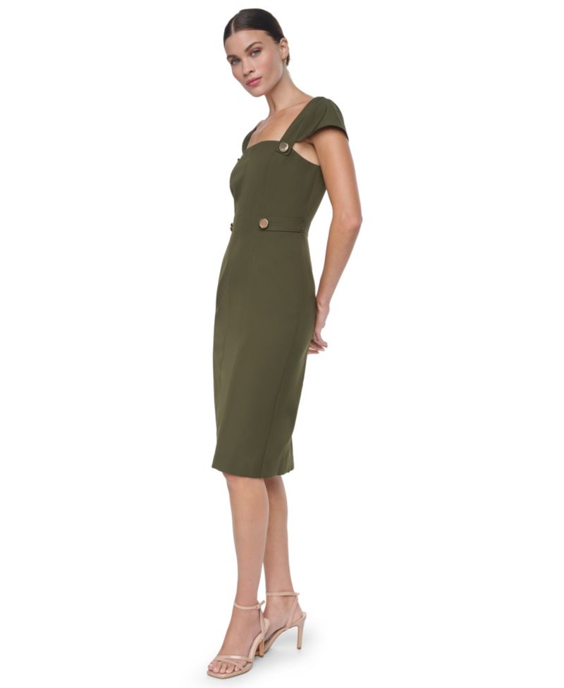Women's Cap-Sleeve Square-Neck Crepe Midi Dress