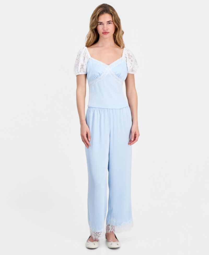 Petite Satin Lace-Trim Ankle Pants