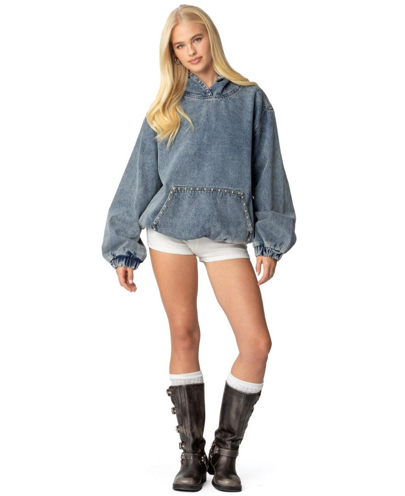Womens Marney Oversized Studded Denim Hoodie