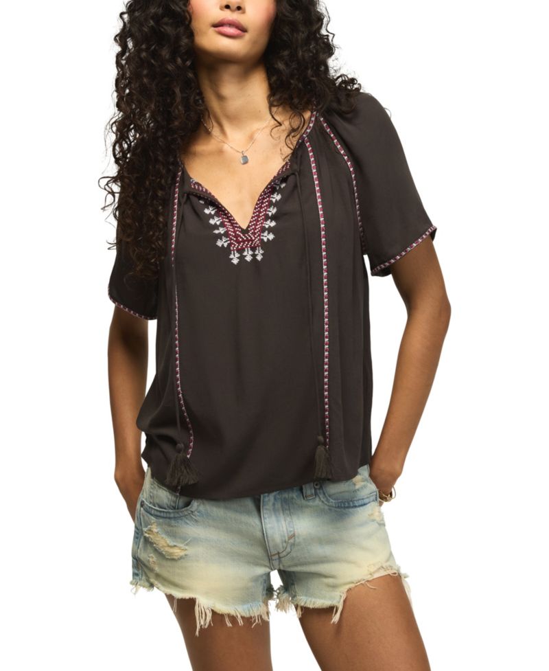 Women's Embroidered Peasant Short-Sleeve Top