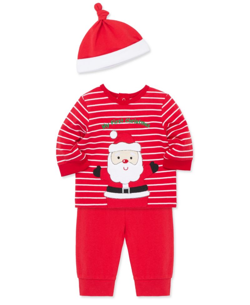 Baby Boys' Santa Stripe Printed Top, Joggers and Hat, 3-Piece Set
