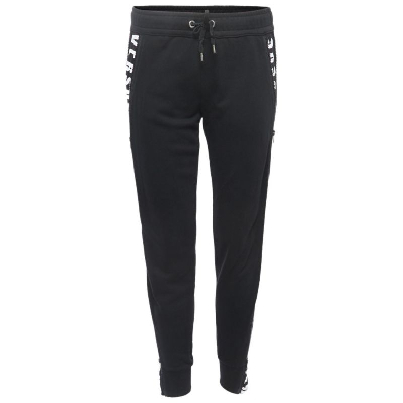Women's Pre-Owned Versus Versace Black Logo Print Cotton Side Zip Detailed Joggers