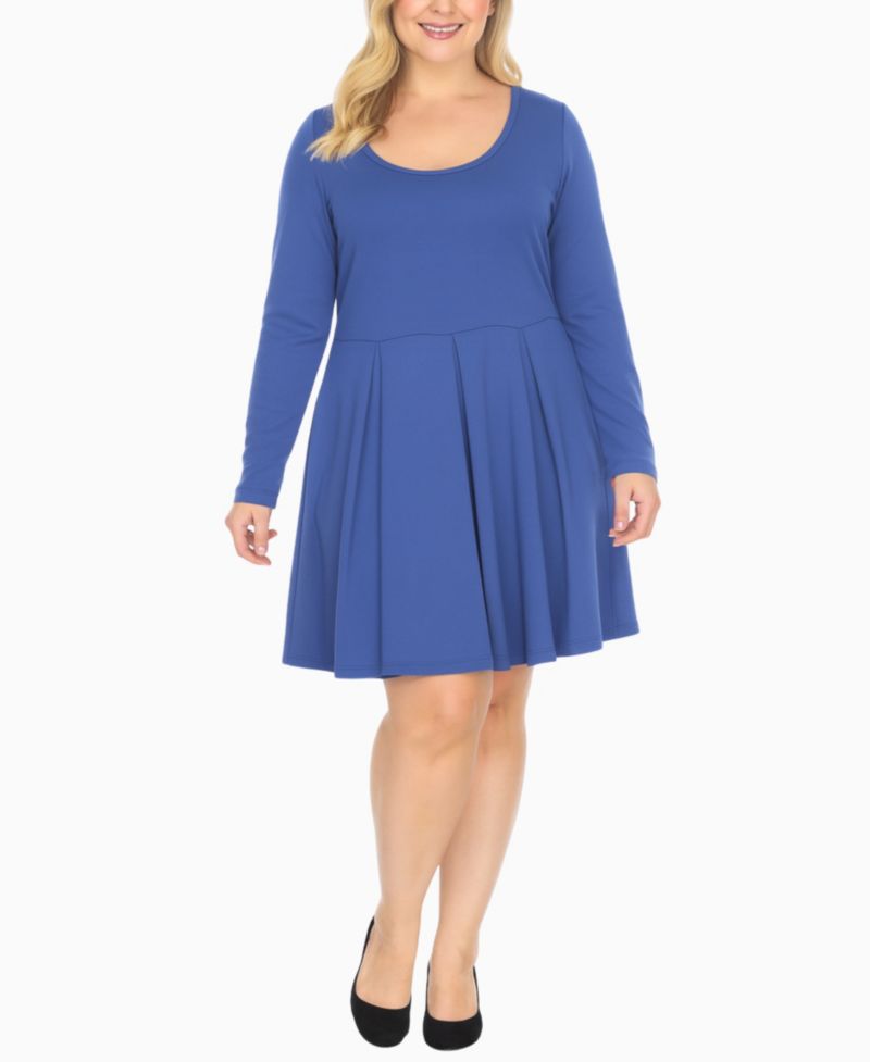 Plus Size Classic Long Sleeve Fit and Flare Dress