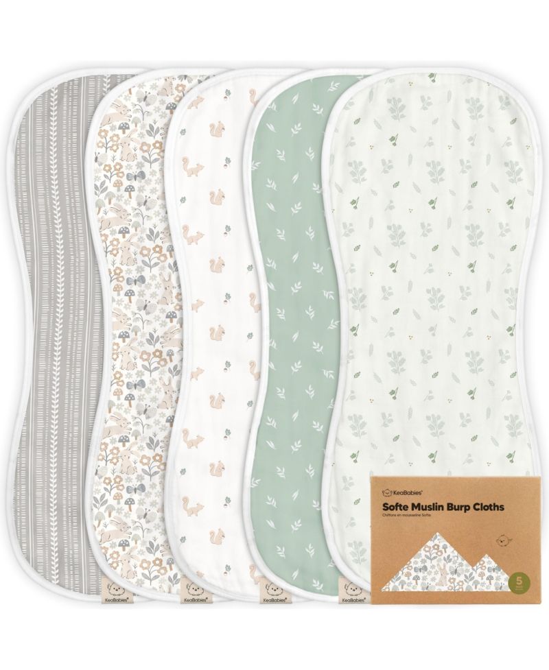 5pk Softe Muslin Burp Cloths for Baby Girls and Boys, Organic Burping Cloths for Babies, Baby Burp Clothes