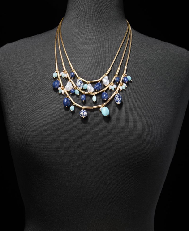 Gold-Tone Beaded Three-Layer Necklace
