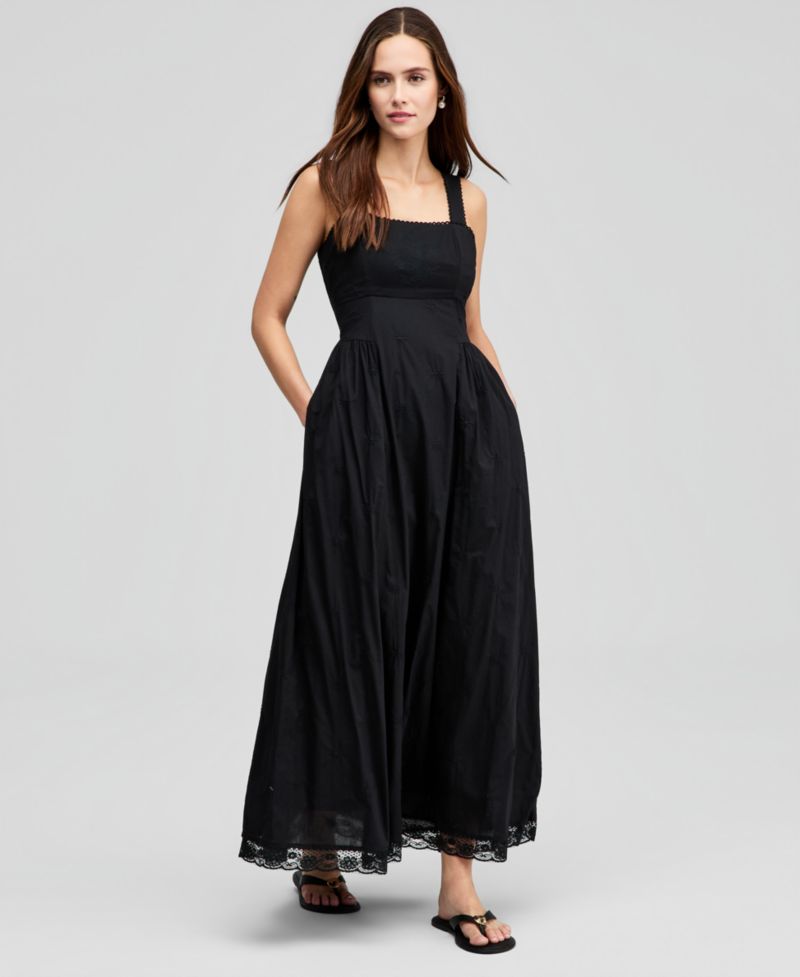 Petite Embroidered Square-Neck Dress