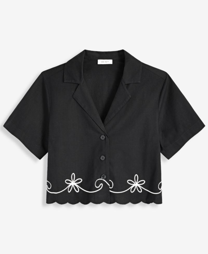 Women's Soutache Short-Sleeve Camp Shirt