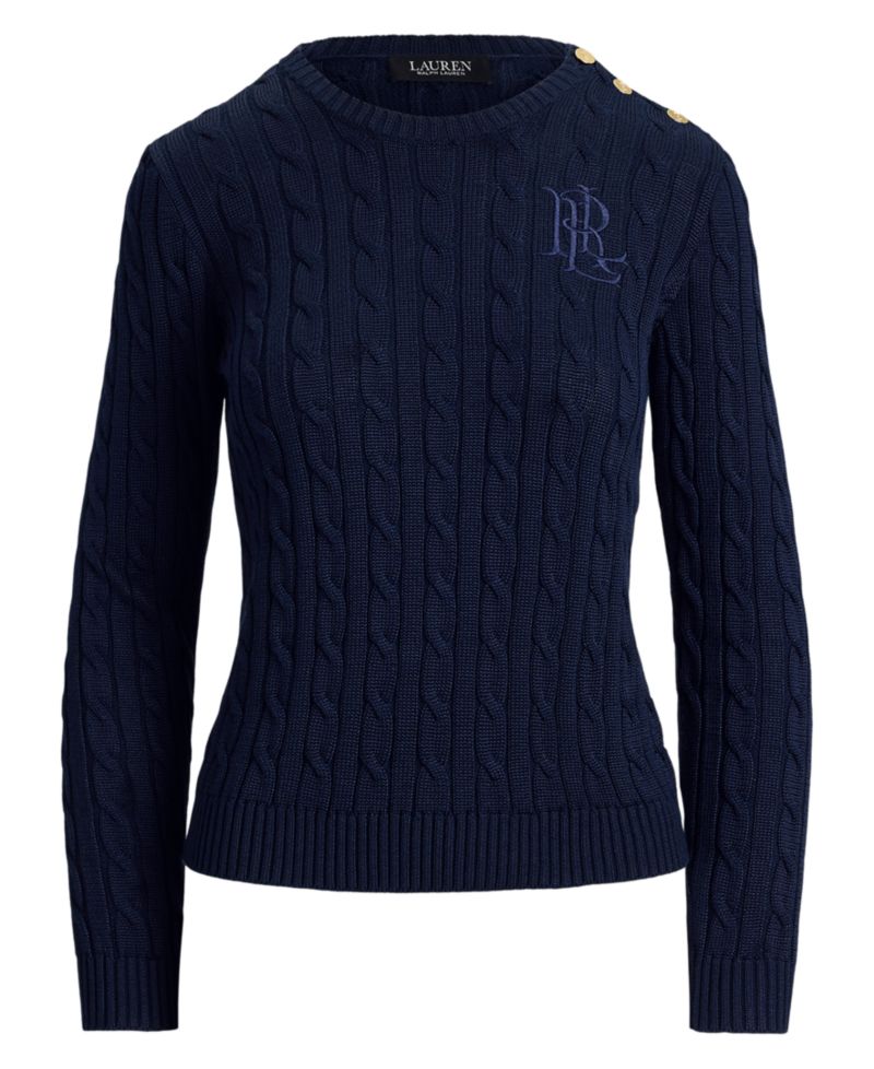 Petite Button-Trim Cable-Knit Sweater