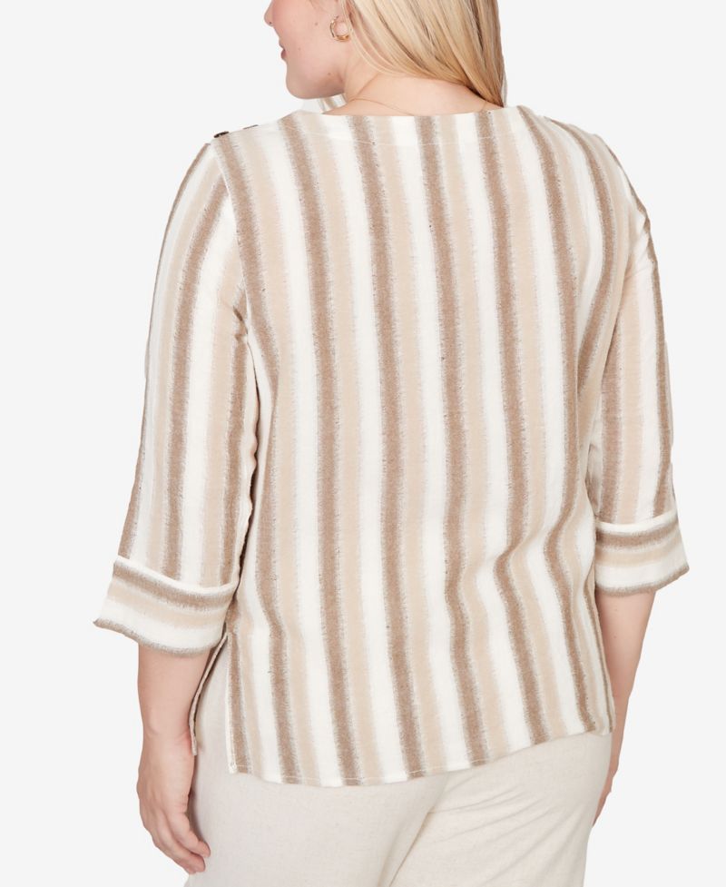 Women's Natural Wonder Spliced Stripe Three Quarter Sleeve Top