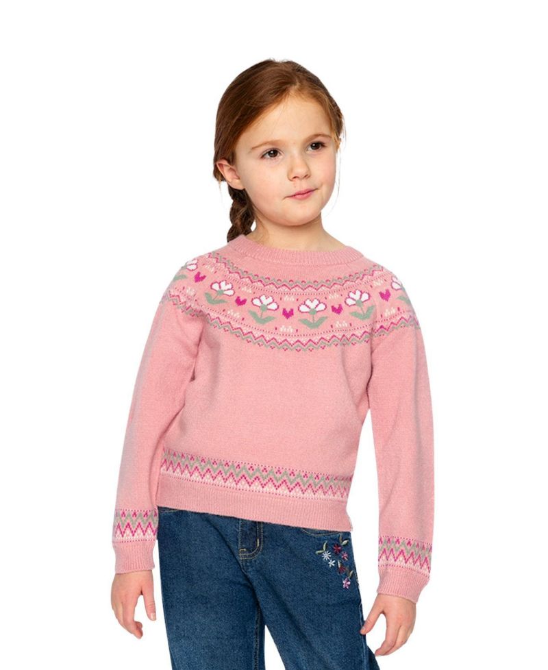 Little Girls 6-12 Years Sweater with Flower Jacquard