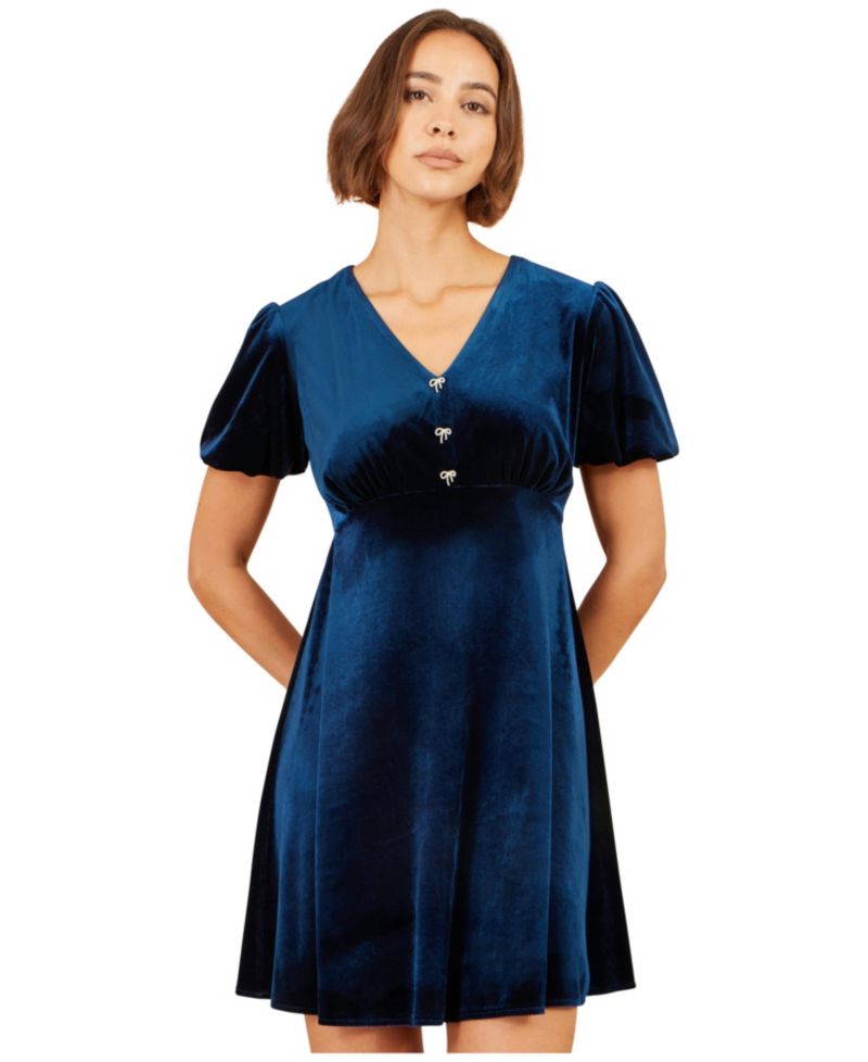 Women's Diamante Bow Velvet Skater Dress