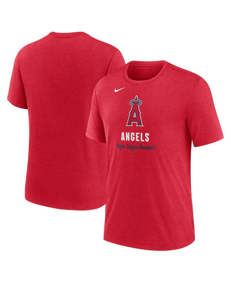 Men's Heather Red Los Angeles Angels Logo Tri-Blend T-Shirt