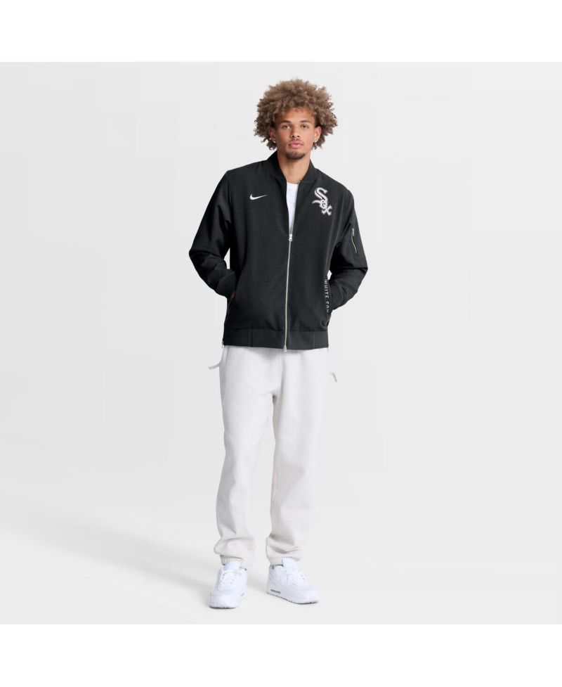 Men's Black Chicago White Sox Authentic Collection Dugout Relaxed Full-Zip Bomber Jacket