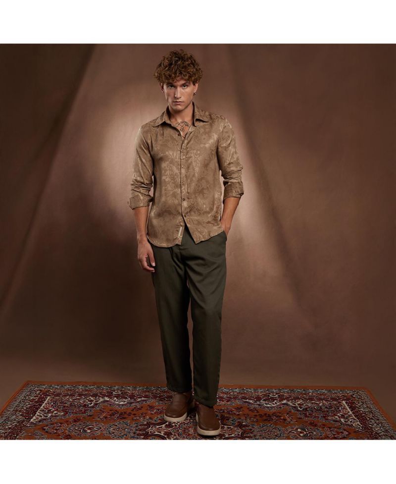 Men's Peanut Brown Flora-Textured Shirt