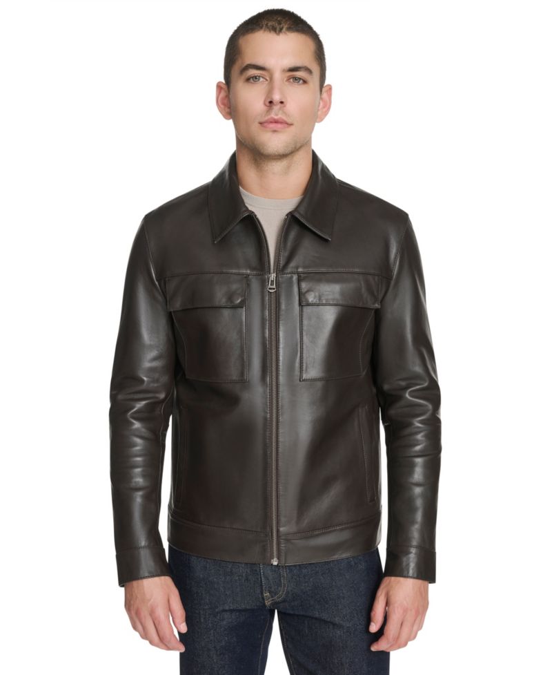 Men's Bonded Genuine Leather Trucker Jacket