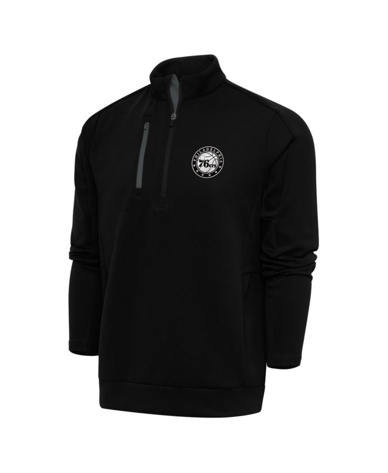 Men's Black Philadelphia 76ers Metallic Logo Generation Quarter-Zip Pullover Sweatshirt
