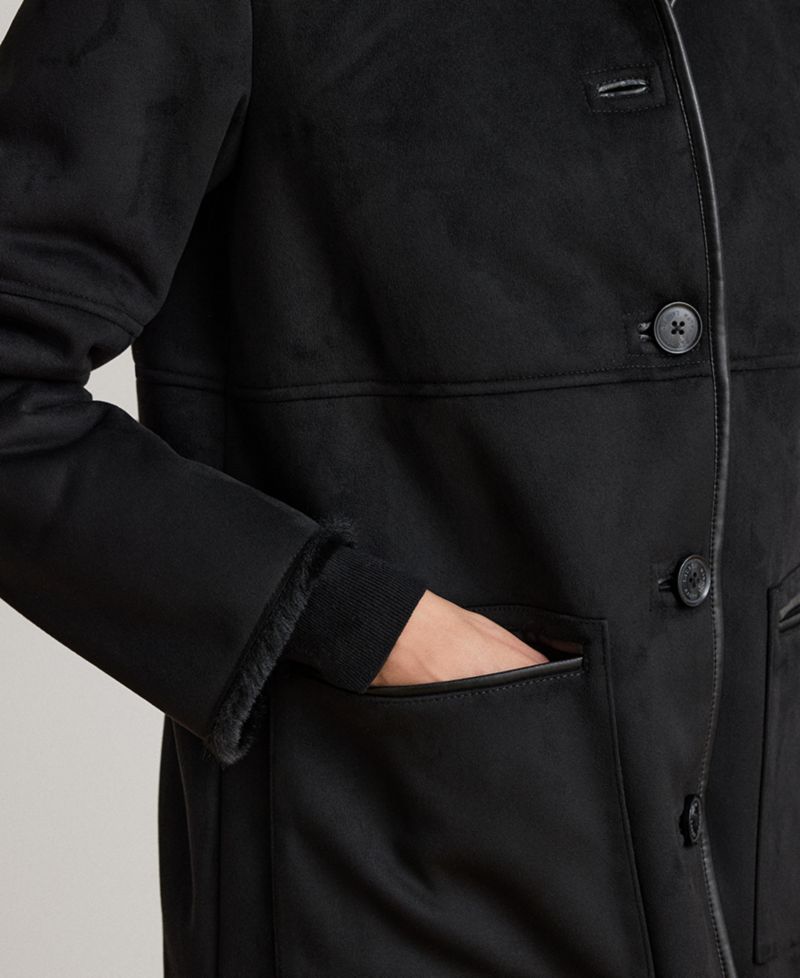 Women's Shearling Coat with Faux Fur Collar