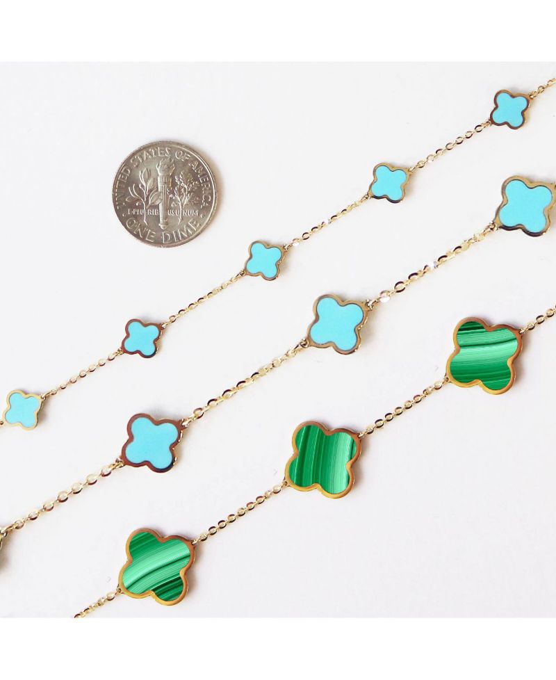 Large Malachite Clover Bracelet 14K Gold
