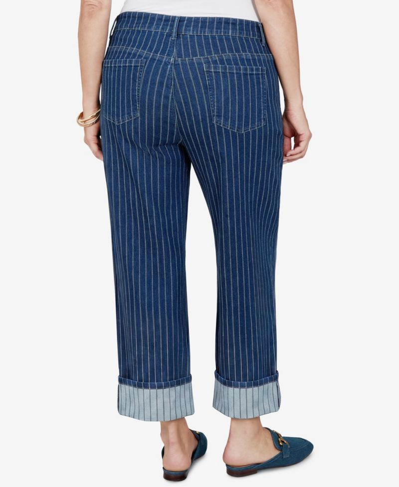 Plus Size Pinstripe Wide Cuff Denim Jeans