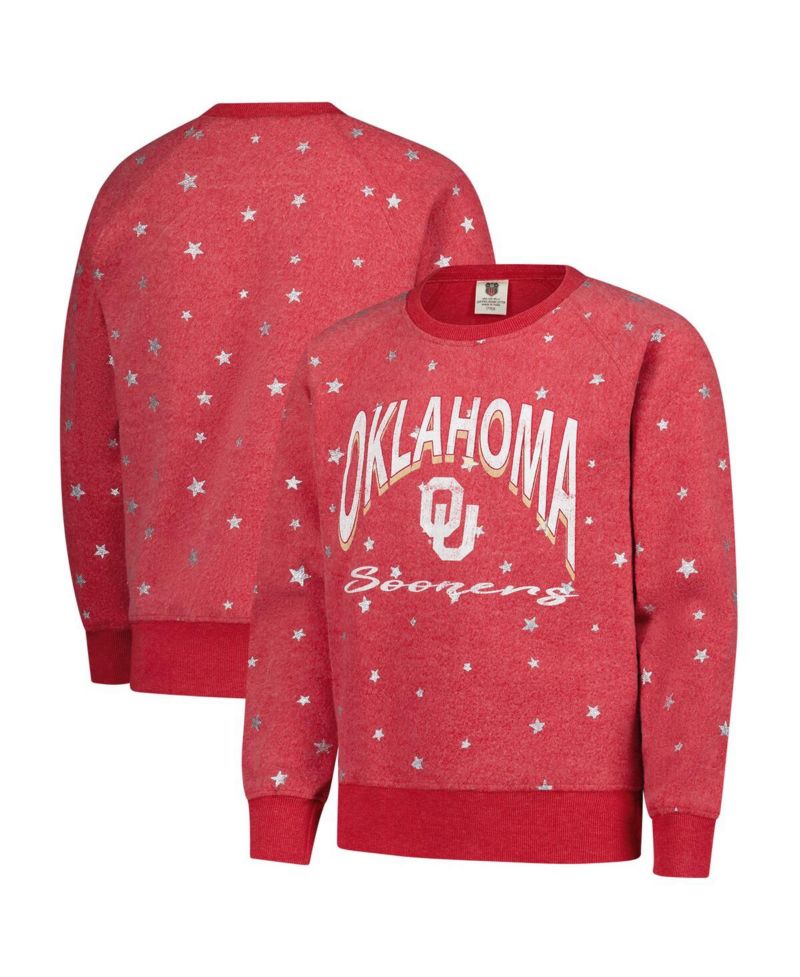 Big Girls Crimson Oklahoma Sooners Shimmer Star Reverse Sweatshirt