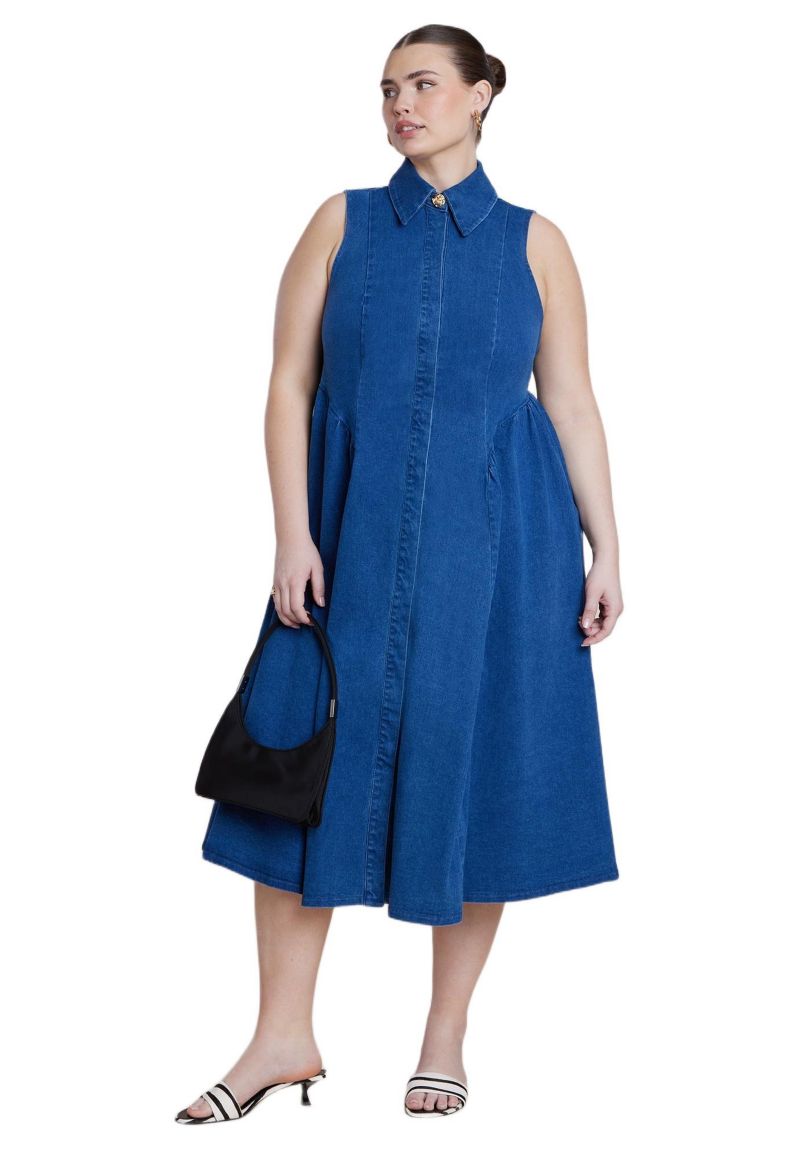 Women's Sleeveless Denim Button Detail Dress