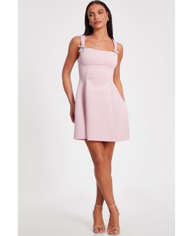 Women's Scuba Crepe Bow Diamante Mini Dress