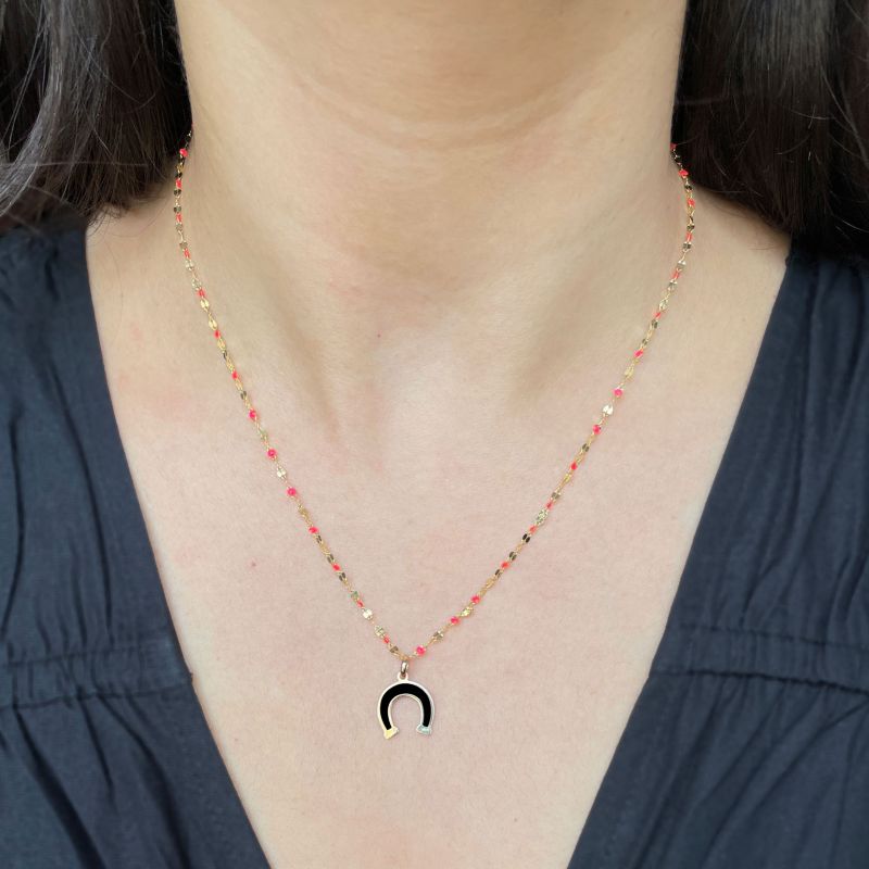 Onyx Horseshoe Charm 14K Gold 9 millimeters