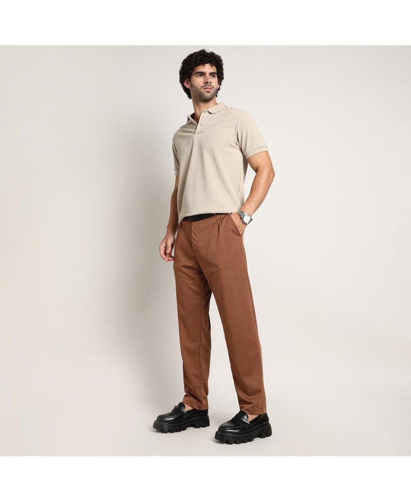Men's Russet Brown Micro-Check Chino Trousers