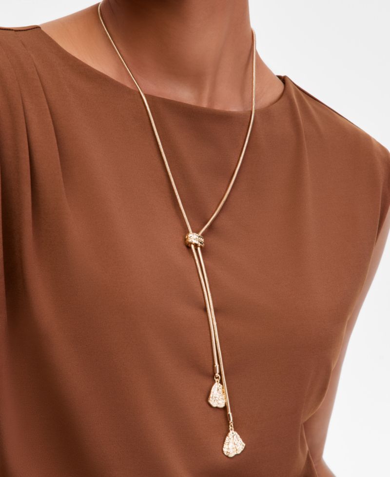 Pav&eacute; Shell Lariat Necklace, 22" + 3" extender
