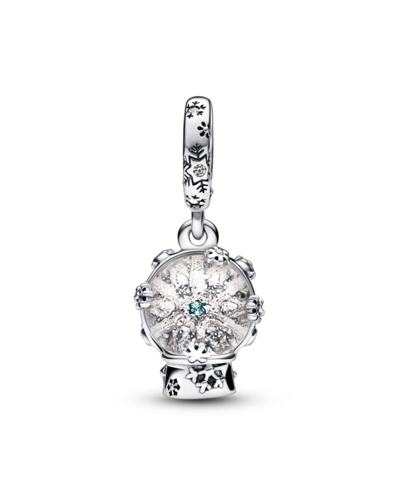 Cubic Zirconia Snowflake Snow Globe Dangle Charm