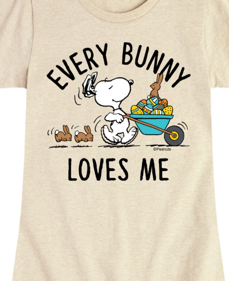 Big Girls Snoopy Easter Every Bunny Loves Me Graphic Short Sleeve T-Shirt