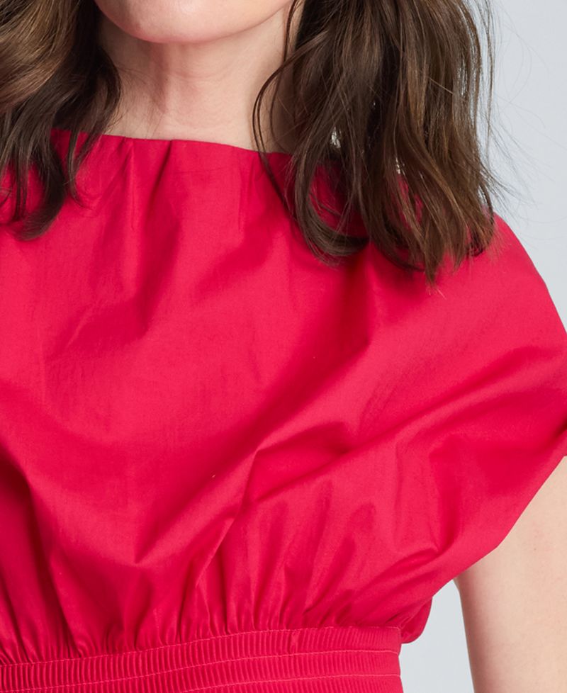 Women's Smocked Waist Boat Neck Mini Dress