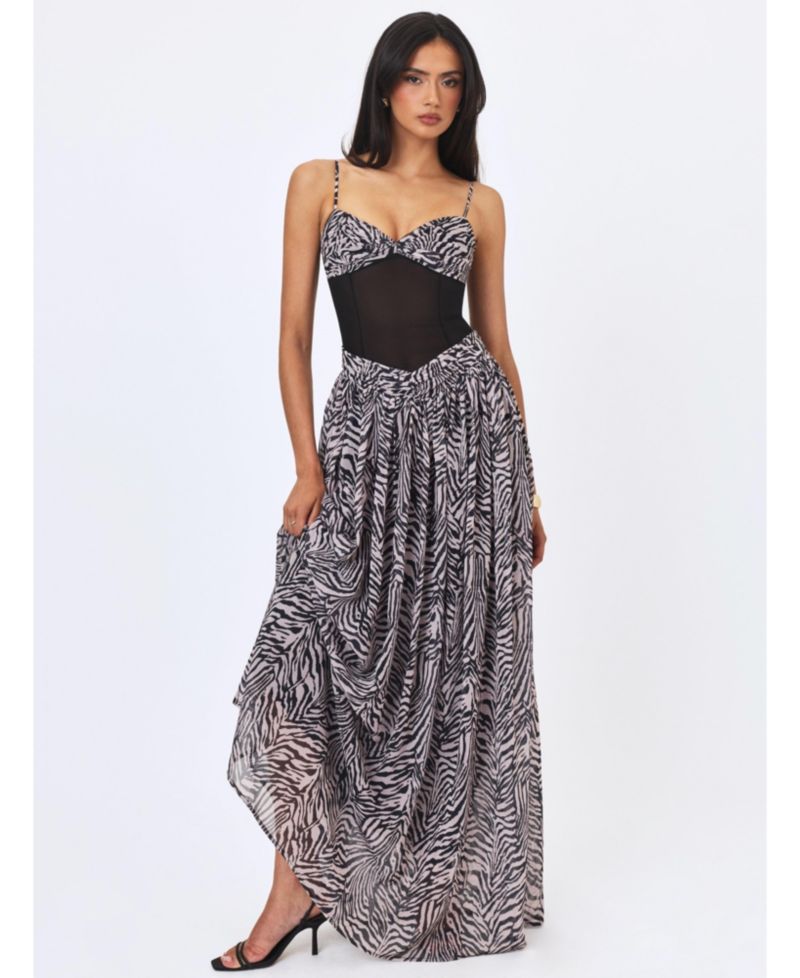 Women's Onora Zebra-Print Chiffon Maxi Dress