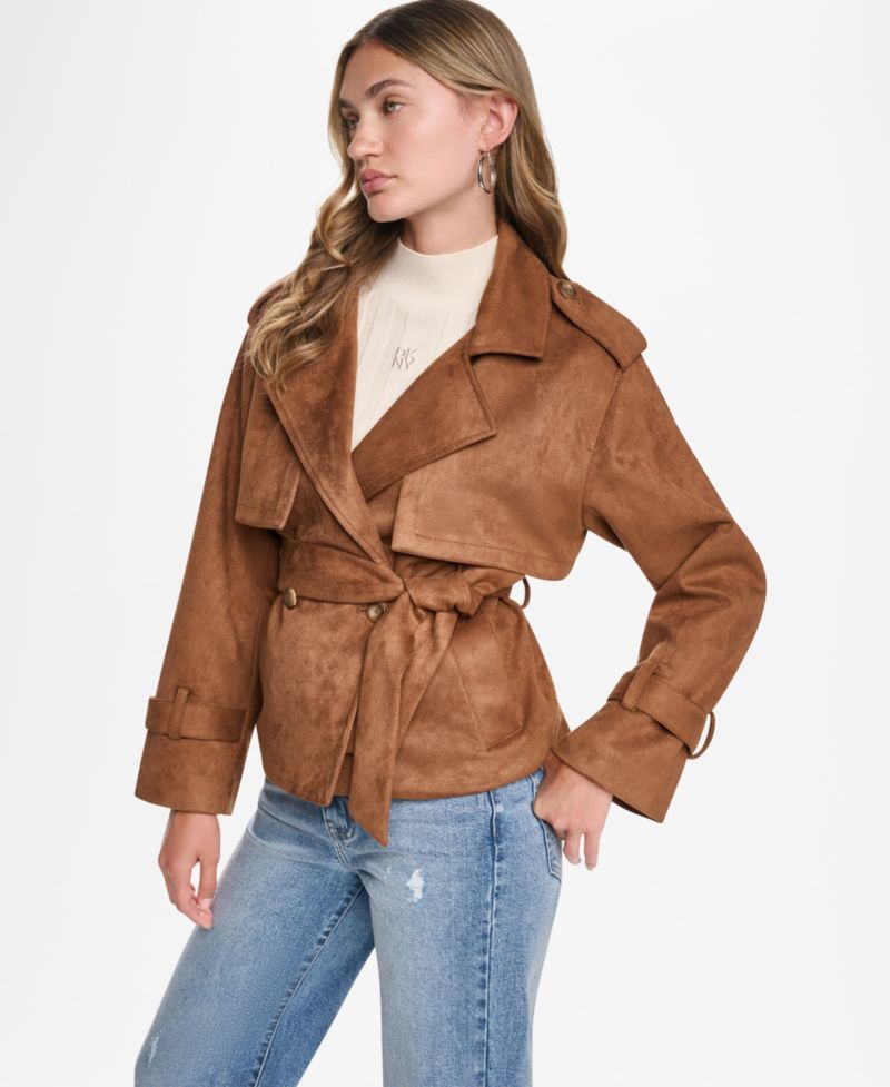 Women's Faux Suede Short Trench Jacket