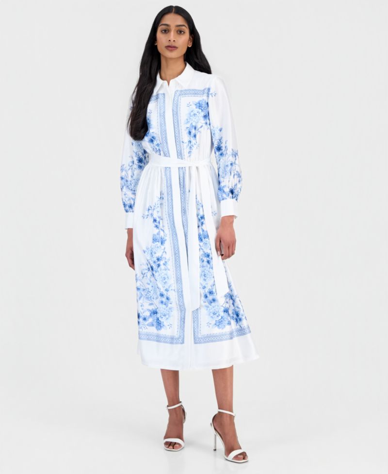 Petite Collared Neck Midi Shirt-Dress