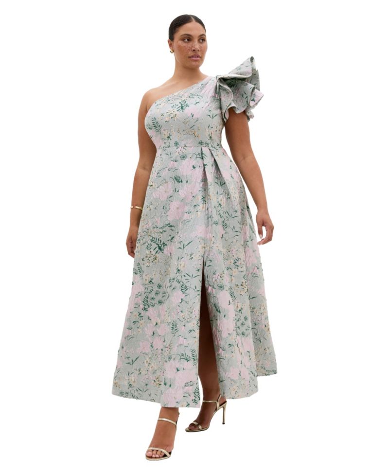 Plus Size Enchanting One-Shoulder Floral A-Line Maxi Dress