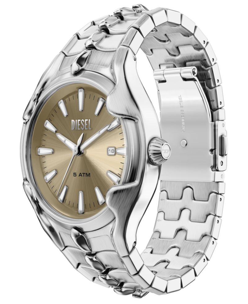 Men's Vert Quartz Three-Hand Date Silver Stainless Steel Watch, 45mm