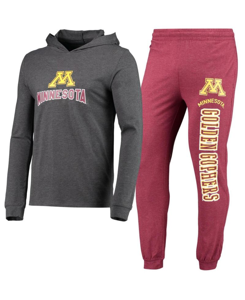 Men's Heathered Maroon and Heathered Charcoal Minnesota Golden Gophers Meter Long Sleeve Hoodie T-shirt and Jogger Pants Set