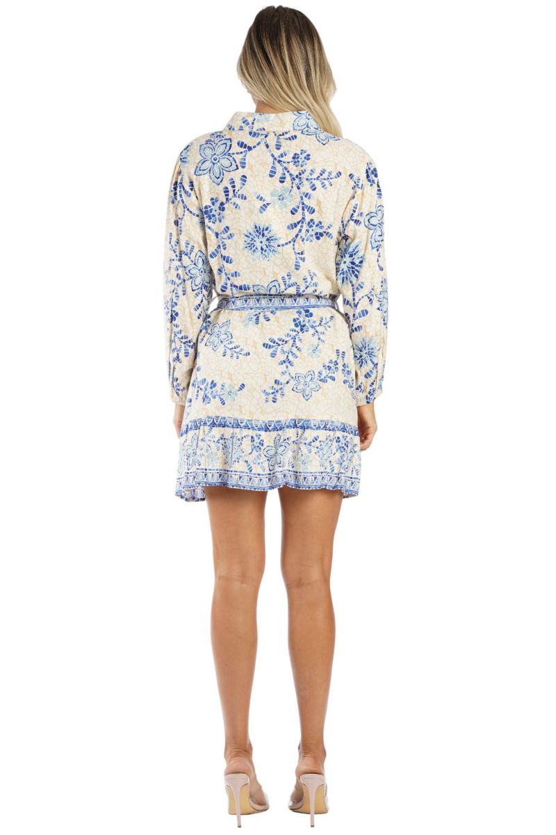 Women's Club Moda Blue Floral Belted Shirt Dress - Button Front Resort Wear Mini Dress for Vacation and Summer