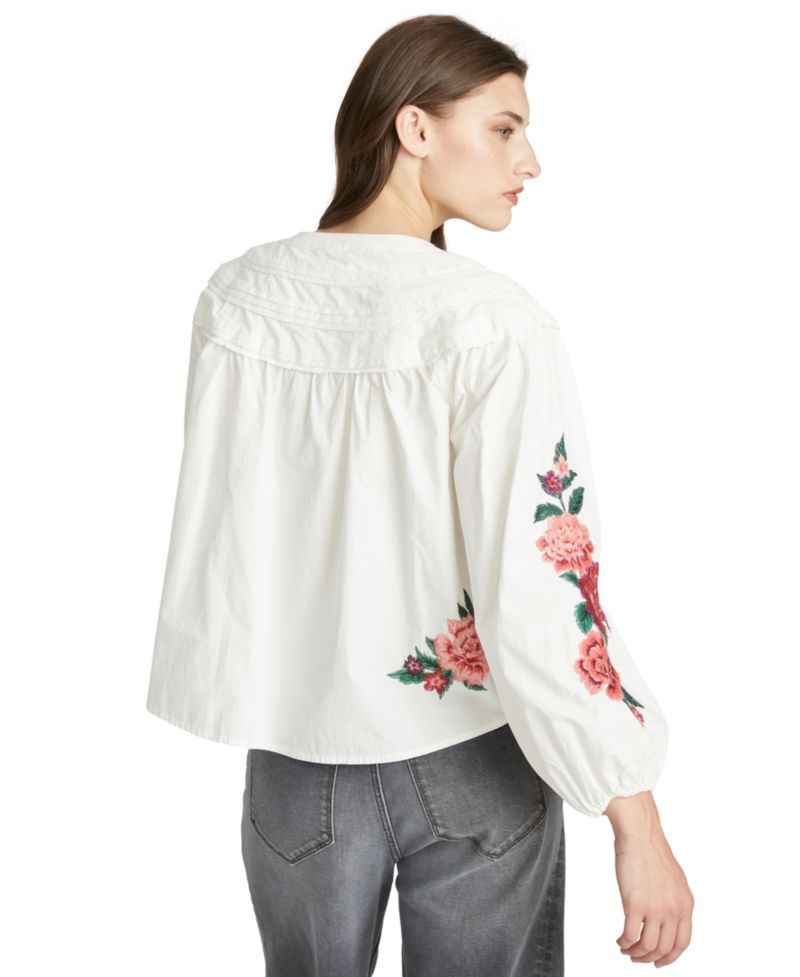 Women's Rustic Roses Long-Sleeve Floral-Embroidered Blouse