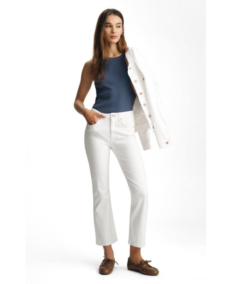 Women's Anika Mid Rise Cropped Flare In White Flex Blue