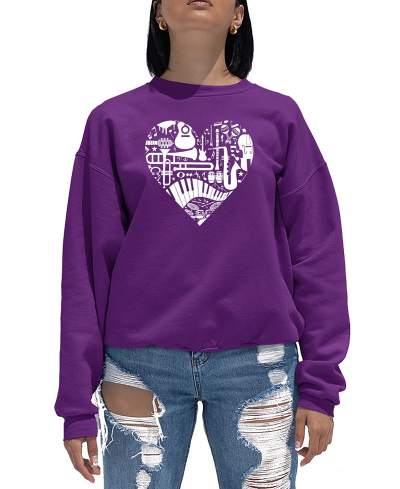Women's Musical Instrument Heart Word Art Crewneck Sweatshirt